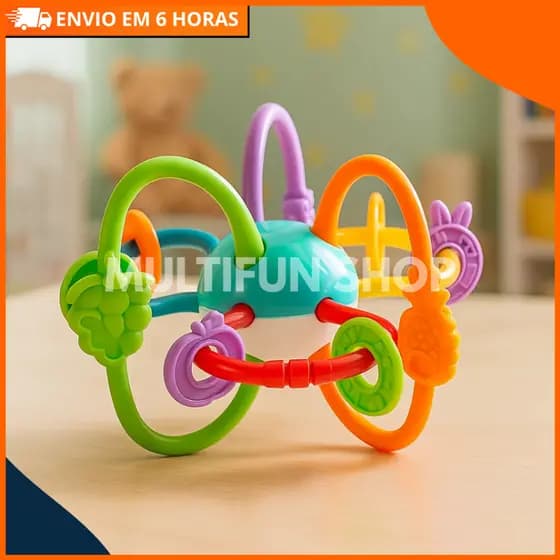 Mordedor e Chocalho Fruit Ball Brinquedo Educativo Interativo Para Bebê