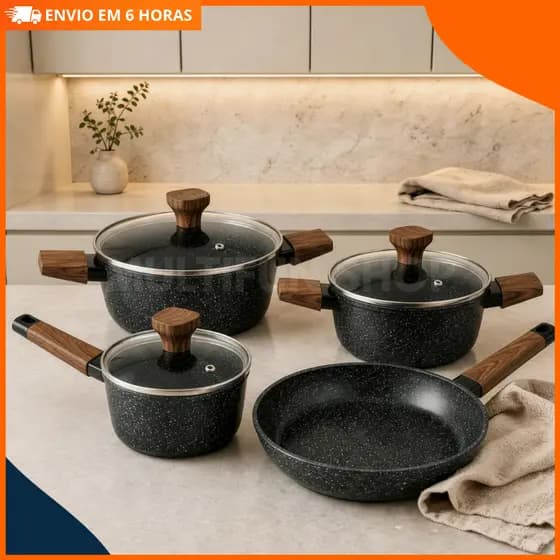 Jogo De Panelas Antiaderente Alumínio Grosso 4 Peças Indução E Gás Conjunto De Panelas Premium Cabo Pronta Entrega