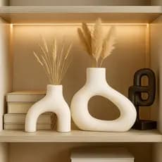 Kit Vaso Decorativo Branco Minimalista Nórdico Escritório Rústico Escultura 2pçs  Heratomy