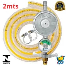 Kit Registro Regulador Gás de Cozinha com Manometro para Botijão 13kg Com Mangueira 2m e 2 Abraçadeiras