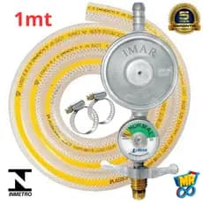 Kit Registro Regulador Gás de Cozinha com Manometro para Botijão 13kg Com Mangueira 1m e 2 Abraçadeiras