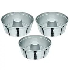 Kit 3 formas Nº 22, Pudim Tubo/Cone Aluminio Bolo Vulcão