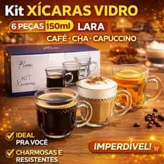 Kit Xícaras de Vidro 150ml com 6 Peças | Café, Chá e Cappuccino – Lara
