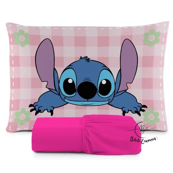JOGO DE LENÇOL SOLTEIRO 2 PEÇAS, LENÇOL DE ELASTICO, CAPA DE TRAVESSEIRO, STITCH