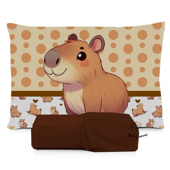 JOGO DE LENÇOL SOLTEIRO INFANTIL FRONHA DE TRAVESSEIRO CAPIVARA FOFA MENINO LENÇOL DE ELASTICO
