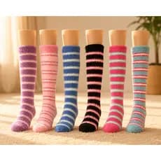 Meia 3/4 Felpuda Grande Cores Adulto 36-40 Peludinha Inverno Quente Macia Cano Alto