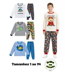 Kit 2 Pijamas Infantil Masculino Brilha no Escuro 1 ao 14 Algodão Confortável Menino