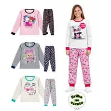 Kit 2 Pijama Juvenil Feminino Estampado Meia Malha Brilha no Escuro Menina