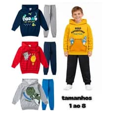 Kit 2 Conjunto Infantil Masculino Moletom Inverno Menino Blusão Estampado + Calça 1 a 8