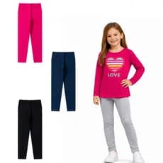 Kit 4 Legging Escolar Lisa Infantil Juvenil Feminina em Cotton – Calça Confortável do 1 ao 16 Sortida Meia Estação