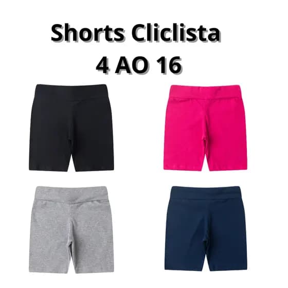 Kit 4 Shorts Ciclista liso Infantil Juvenil Feminino Cotton com Elastano  Tam 4 ao 16
