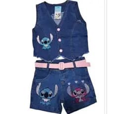 conjunto jeans infantil Stich short jeans menina Stich tamanho 4 6 8 anos conjunto Stich infantil menina