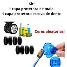 KIT 1 CAPA PROTETORA ESCOVA DENTE E 1 KIT C/ 8 RODINHAS PARA PROTEÇÃO DE MALA DE VIAGEM