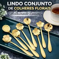 Colher Decorativa Flor luxo Aço Inox Dourada ou Prata Ideal para Café Chá Sobremesa Kits Variados MESA POSTA