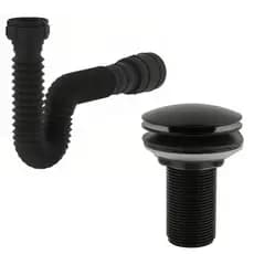 Kit de Banheiro em ABS- Ralo Válvula click 7/8 Preto+ Sifão Flexível Sanfonado Preto