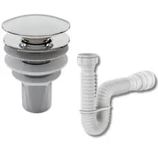 Kit de Banheiro em ABS – Válvula Click 7/8 Cromada + Sifão Flexível Sanfonado Branco