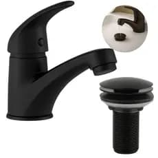 Kit Banheiro ABS- Torneira Bancada Mono Up Preta + Ralo Válvula click 7/8 Preto