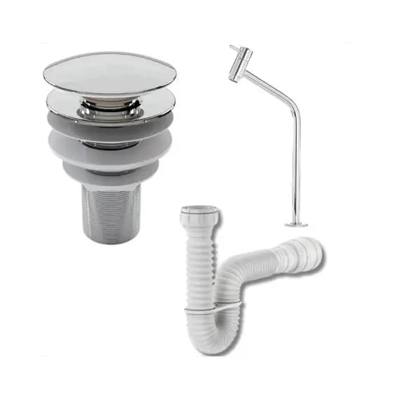 Kit Banheiro Cromado ABS com Torneira Link Bancada Cromada + Válvula Click 7/8 Cromada + Sifão Flexível Branco