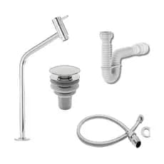 Kit de Banheiro em ABS- Torneira Bancada Link Cromada+ Ralo Válvula click 7/8 Cromado + Sifão Branco+ Engate 40CM