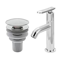Kit de Banheiro em ABS- Torneira Bica alta Alavanca Bancada Lavabo Lavatório Cromada +Ralo Válvula click 7/8 Cromada