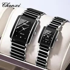 CHENXI 104A Casal Estilo Simples Relógio De Quartzo Pulseira De Cerâmica De Aço Impermeável