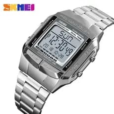 SKMEI 1381 Clássico Retro Masculino Relógio Digital Pulseira De Aço À Prova D'água Alarme De Tempo Duplo Eletrônico Espo