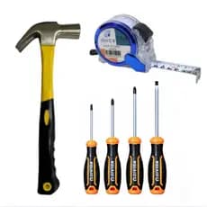 KIT Compacto 3 Ferramentas Martelo 32cm, Trena 5M e Kit Ferramentas 4 Peças Fenda/Phillips