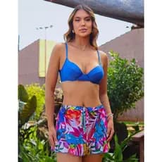 Saia Feminina Cintura Alta Leve Transparência Saída Praia Curta Amarração frontal Estampada Piscina
