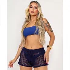 Short Feminino Transparente Saída Praia Adulto Shortinho Crochê Verão Varias Cores Furadinho Piscina