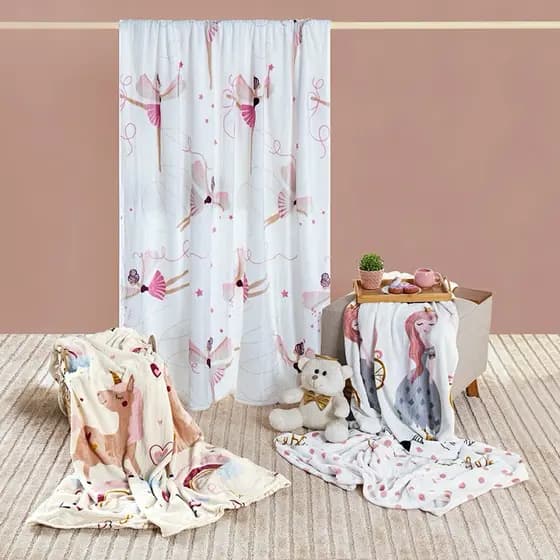 Manta Bouti Kids Bailarina Unicornio Paris Little Princess Infantil Conforto Macio Estampado Enxoval Cama Quarto Menina