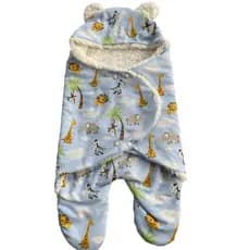 Saco de dormir M para bebê com sherpa enroladinho com touca ursinho 65x30