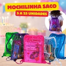 Kit 5 a 25 Mochilinhas Saco Sacochila Transparente Lembrancinha Aniversário Festa Infantil
