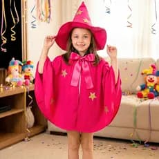 Fantasia Infantil Fada Estrelada Pink | Capa e Chapéu | Carnaval e Festa