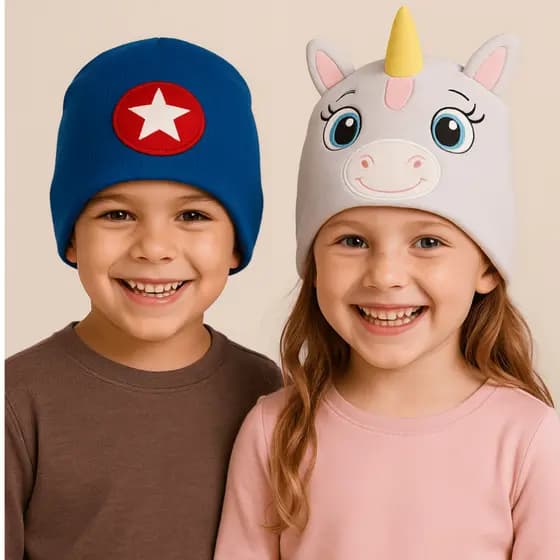 Kit 2 gorros infantil unicórnio e capitão américa (A partir de 3 anos)
