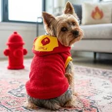 Roupa Pet Bombeiro Fleece Com Capuz Cães Pequeno e Médio