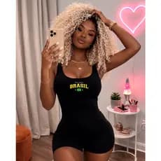 Macacão Feminino Suplex Alça Larga Curto Brasil Moda Fitness Academia