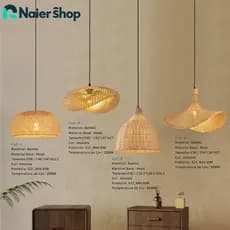 Luminária de Teto Rústica em Fibra de Rattan Luminária teto em estilo natural Com lâmpada incluída