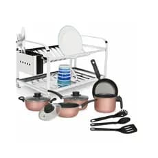 Conjunto Kit Jogo Panela Rose E Escorredor De Pratos Inox