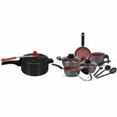 Conjunto Kit Jogo de Panela Completo Cor Decorado Chumbo Com Panela de Pressao