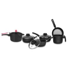 Conjunto Kit Jogo de Panela Completo Com Panela de Pressao Cor Preta