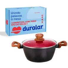 Panela Caçarola Cerâmica Antiaderente N24 Red Marble Indução Fogão Cooktop Vermelho Duralar