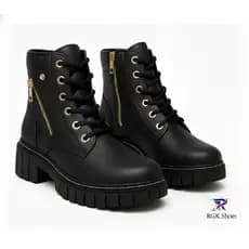 Bota Coturno Feminina Preta Salto Grosso Tratorado Casual Confortável Antiderrapante Dia Dia RWS.Shoes