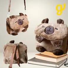 Mochila e Bolsa de Ombro 2 em 1 Capivara Infantil Pelúcia zíper Passeio Toalha de Rosto