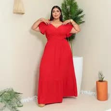 Vestido Longo Feminino Plus Size Elegante Evangélica Noivado Casamento Verão Gestante Mães G1 ao G7