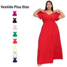 Vestido Longo Feminino Plus Soltinho Moda Evangélica Confortável Noivado Casamento Festa Verão Mãe
