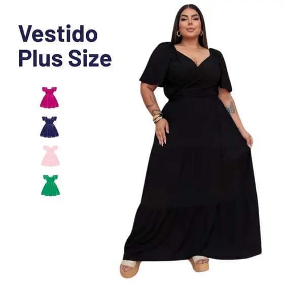 Vestido Longo Plus Size Festa Noivado Babado Elegante Tamanho Grande Casamento Evangélico Verão Mãe