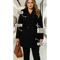 Casaco Sobretudo Extra Grande Feminino Plus Size Lã Batida Alongado Inverno G5 G6 G7 Sem Cinto