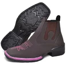 Botina Bota Feminina Texana Country Couro Sintético Quadrado Adulto Original Agro