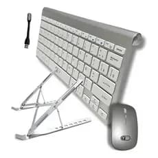 Kit Para Notebook Teclado mini E Mouse Sem Fio Usb E Suporte metal Base