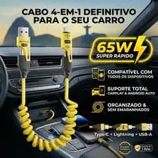Cabo 4 Em 1 Retrátil Turbo 65W Tipo C Lightning USB iPhone Android 1.5M